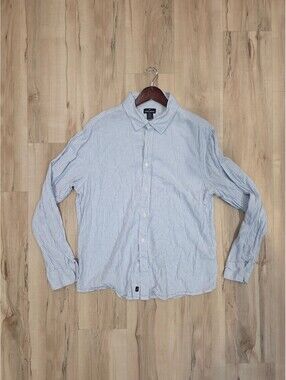 Daniel Hechter Men's Light Blue and White Striped Button-Up Shirt Size L